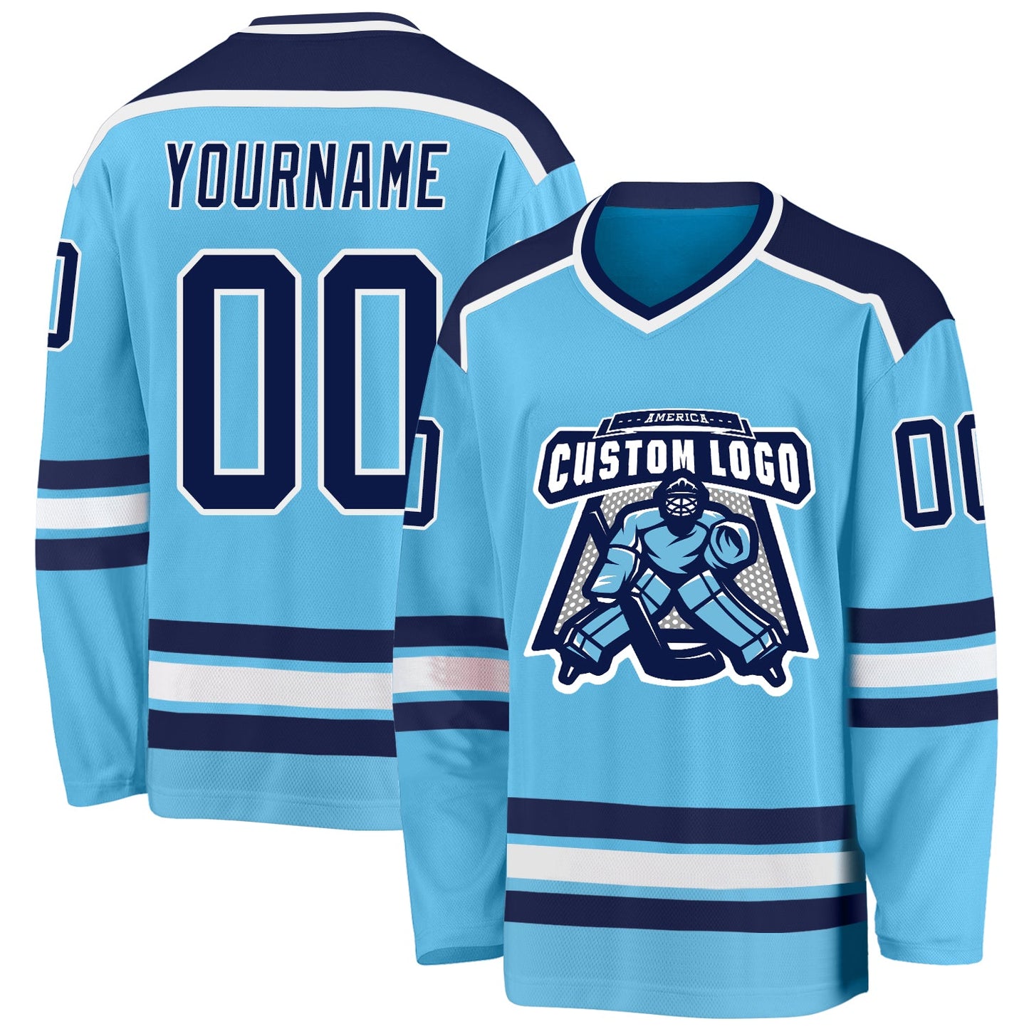 Custom Sky Blue Navy-White Hockey Jersey - Sky-Custom
