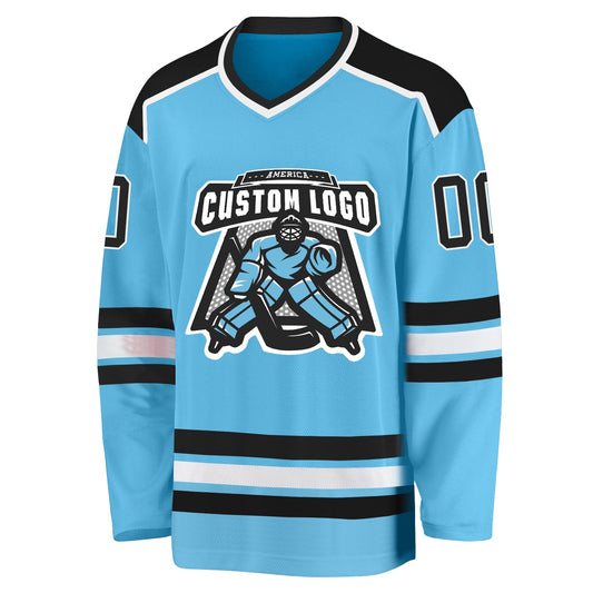 Custom Sky Blue Black-White Hockey Jersey - Sky-Custom
