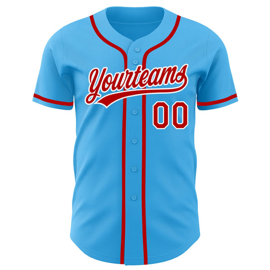 Custom Sky Blue Red-White Authentic Baseball Jersey - Sky-Custom