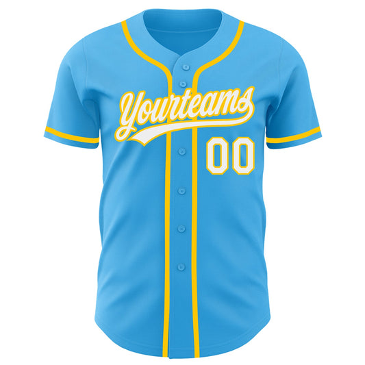 Custom Sky Blue White-Yellow Authentic Baseball Jersey - Sky-Custom