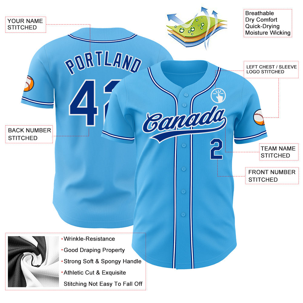 Custom Sky Blue Royal-White Authentic Baseball Jersey - Sky-Custom