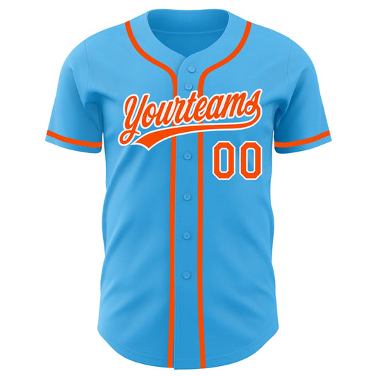 Custom Sky Blue Orange-White Authentic Baseball Jersey - Sky-Custom