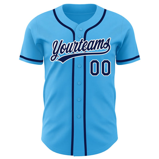 Custom Sky Blue Navy-White Authentic Baseball Jersey - Sky-Custom