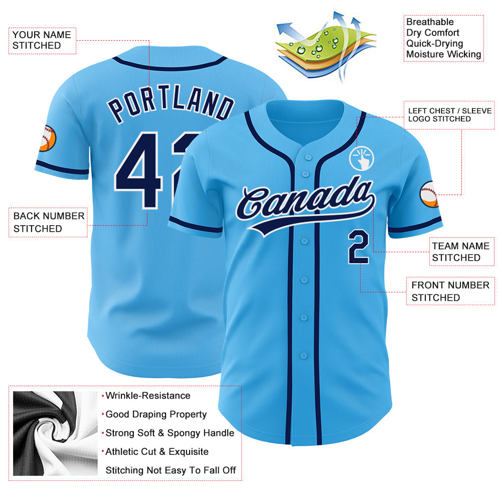 Custom Sky Blue Navy-White Authentic Baseball Jersey - Sky-Custom