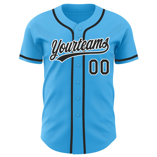 Custom Sky Blue Black-White Authentic Baseball Jersey - Sky-Custom