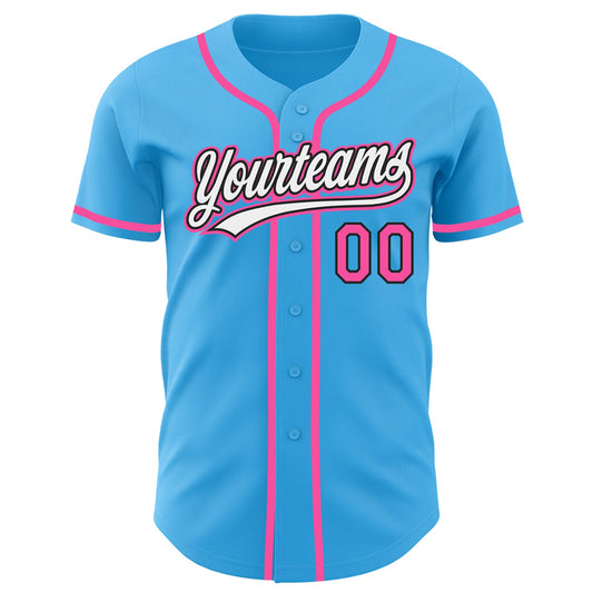 Custom Sky Blue Pink-Black Authentic Baseball Jersey - Sky-Custom