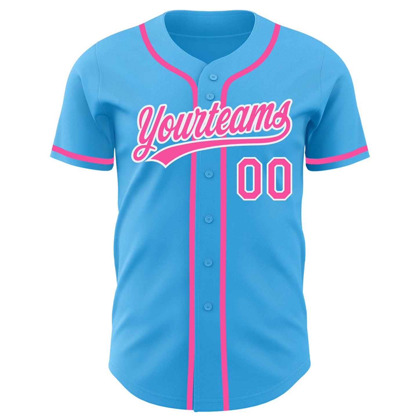 Custom Sky Blue Pink-White Authentic Baseball Jersey - Sky-Custom