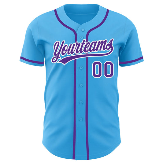 Custom Sky Blue Purple-White Authentic Baseball Jersey - Sky-Custom