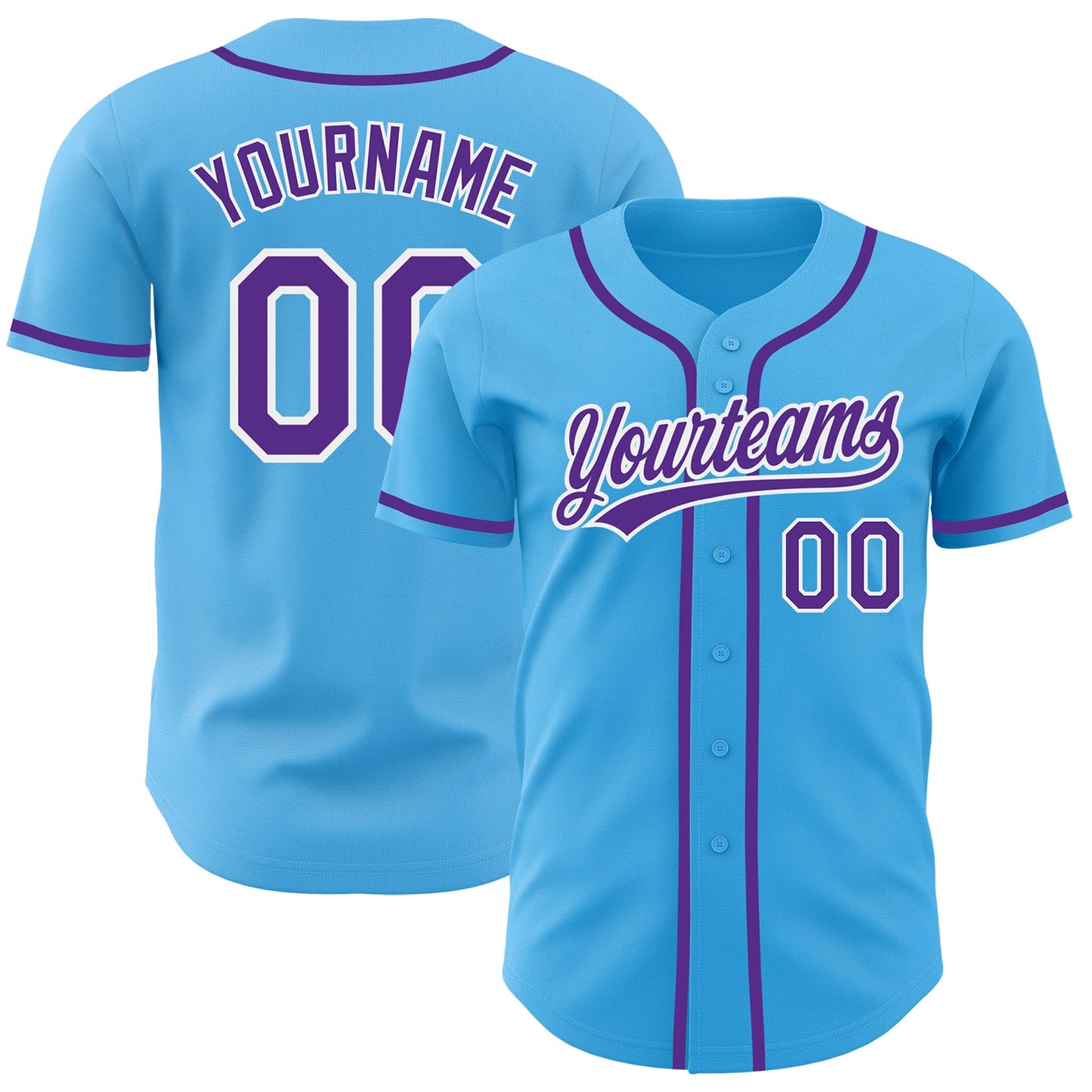 Custom Sky Blue Purple-White Authentic Baseball Jersey - Sky-Custom