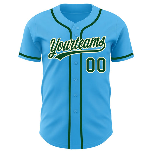 Custom Sky Blue Green-Cream Authentic Baseball Jersey - Sky-Custom