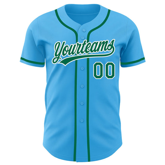Custom Sky Blue Kelly Green-White Authentic Baseball Jersey - Sky-Custom