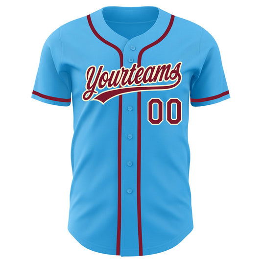 Custom Sky Blue Crimson-Cream Authentic Baseball Jersey - Sky-Custom