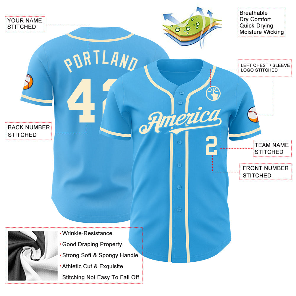 Custom Sky Blue Cream Authentic Baseball Jersey - Sky-Custom
