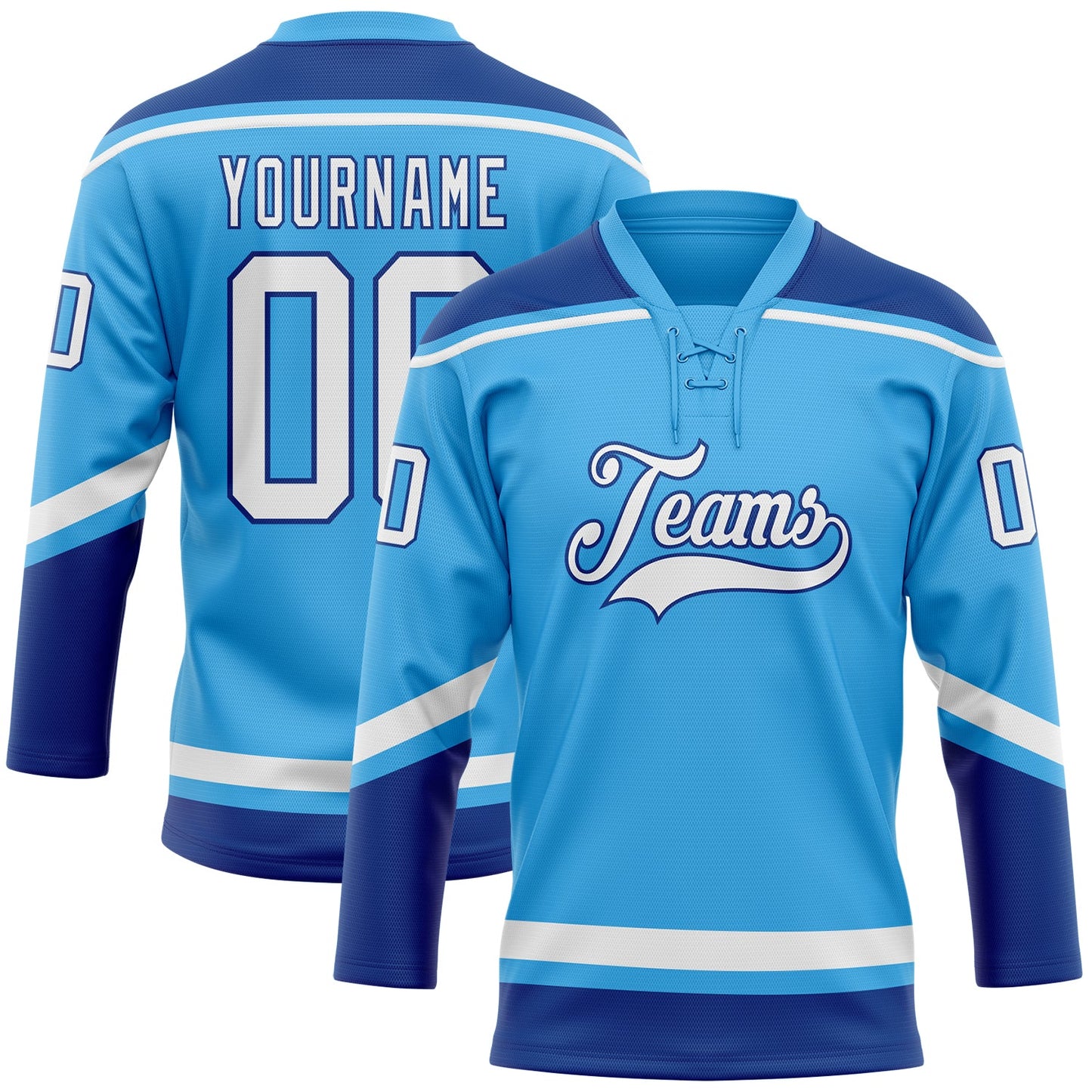 Custom Sky Blue White-Royal Hockey Lace Neck Jersey - Sky-Custom