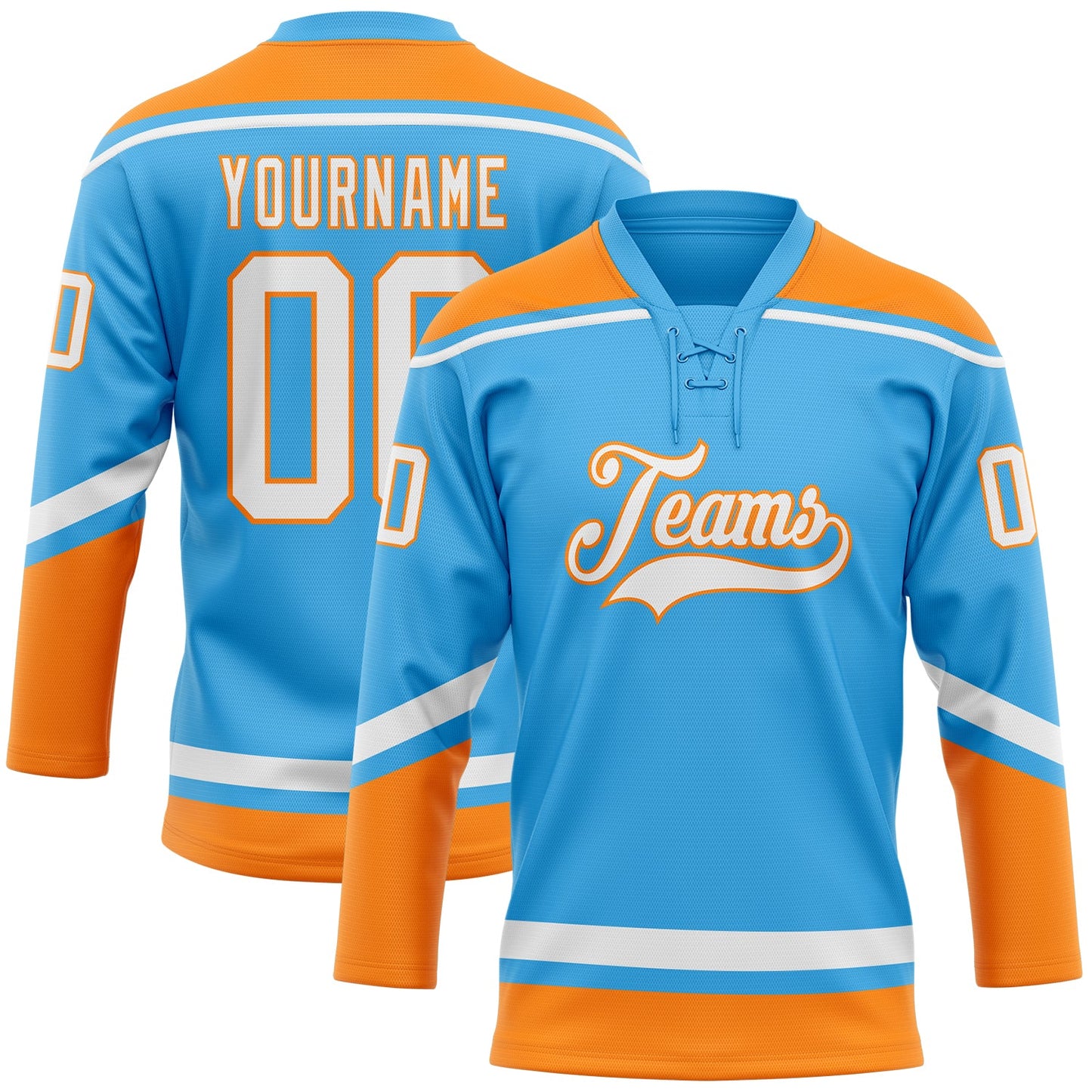 Custom Sky Blue White-Bay Orange Hockey Lace Neck Jersey - Sky-Custom