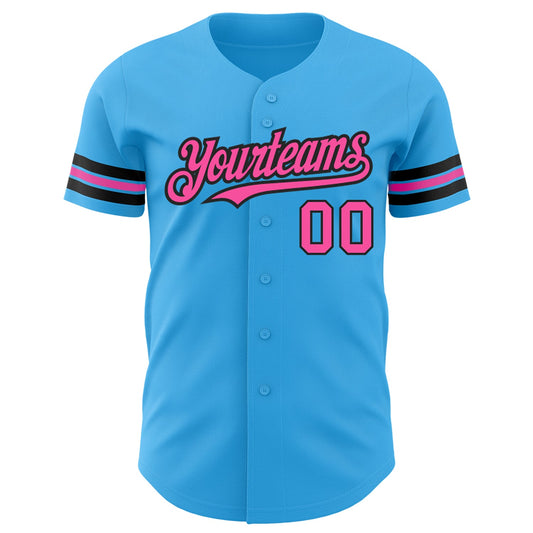 Custom Sky Blue Pink-Black Authentic Baseball Jersey - Sky-Custom