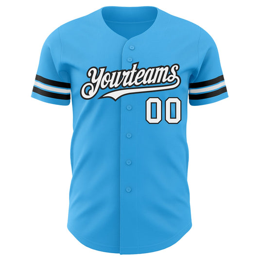 Custom Sky Blue White-Black Authentic Baseball Jersey - Sky-Custom