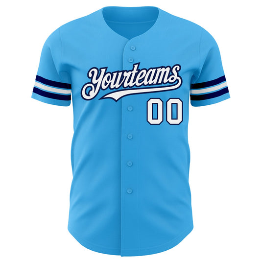 Custom Sky Blue White-Navy Authentic Baseball Jersey - Sky-Custom