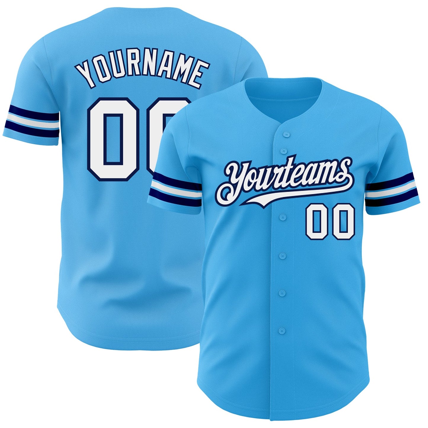Custom Sky Blue White-Navy Authentic Baseball Jersey - Sky-Custom