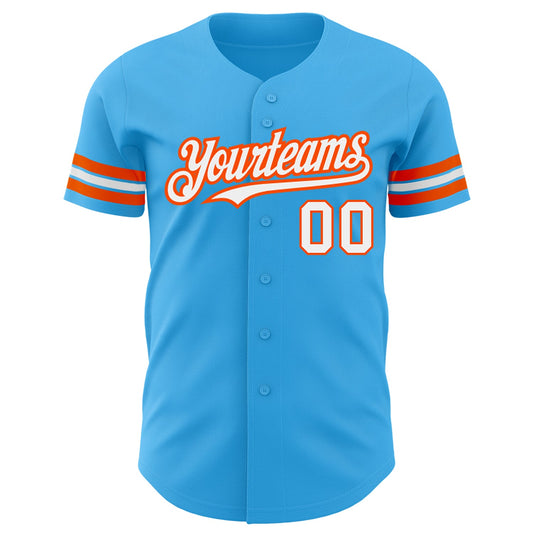 Custom Sky Blue White-Orange Authentic Baseball Jersey - Sky-Custom
