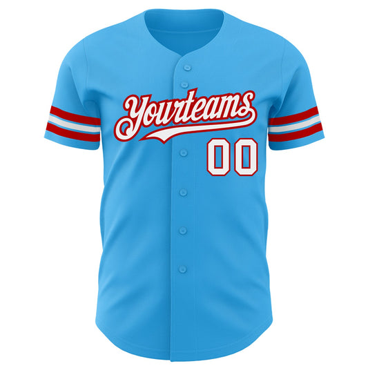 Custom Sky Blue White-Red Authentic Baseball Jersey - Sky-Custom