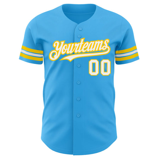 Custom Sky Blue White-Yellow Authentic Baseball Jersey - Sky-Custom