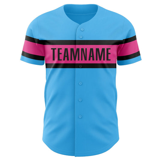 Custom Sky Blue Pink-Black Authentic Baseball Jersey - Sky-Custom