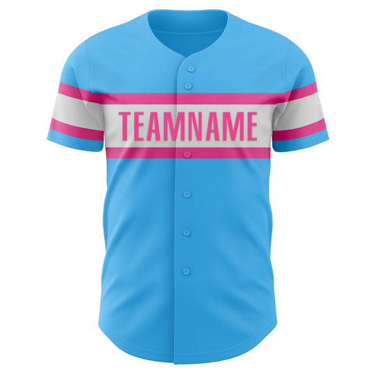 Custom Sky Blue Pink-White Authentic Baseball Jersey - Sky-Custom