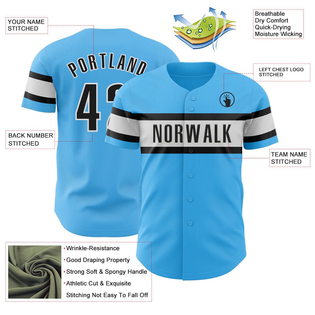 Custom Sky Blue Black-White Authentic Baseball Jersey - Sky-Custom