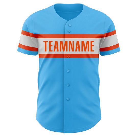 Custom Sky Blue Orange-White Authentic Baseball Jersey - Sky-Custom