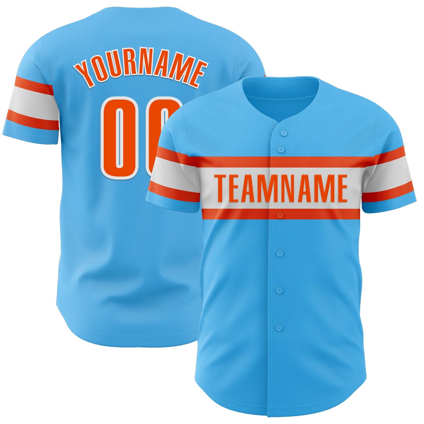 Custom Sky Blue Orange-White Authentic Baseball Jersey - Sky-Custom