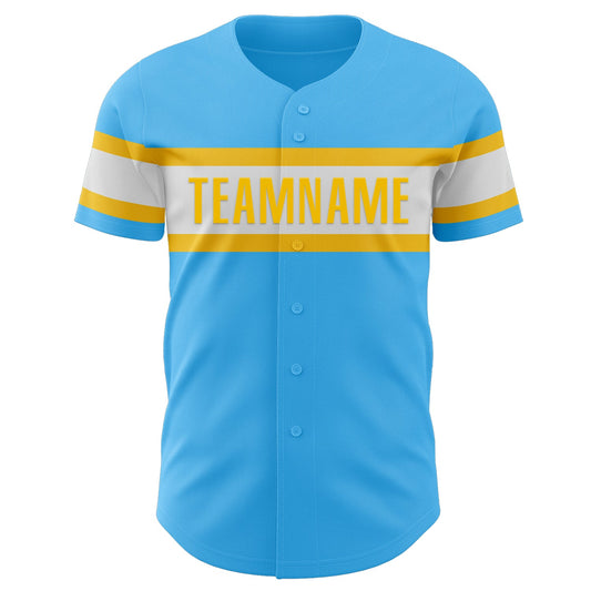 Custom Sky Blue White-Yellow Authentic Baseball Jersey - Sky-Custom