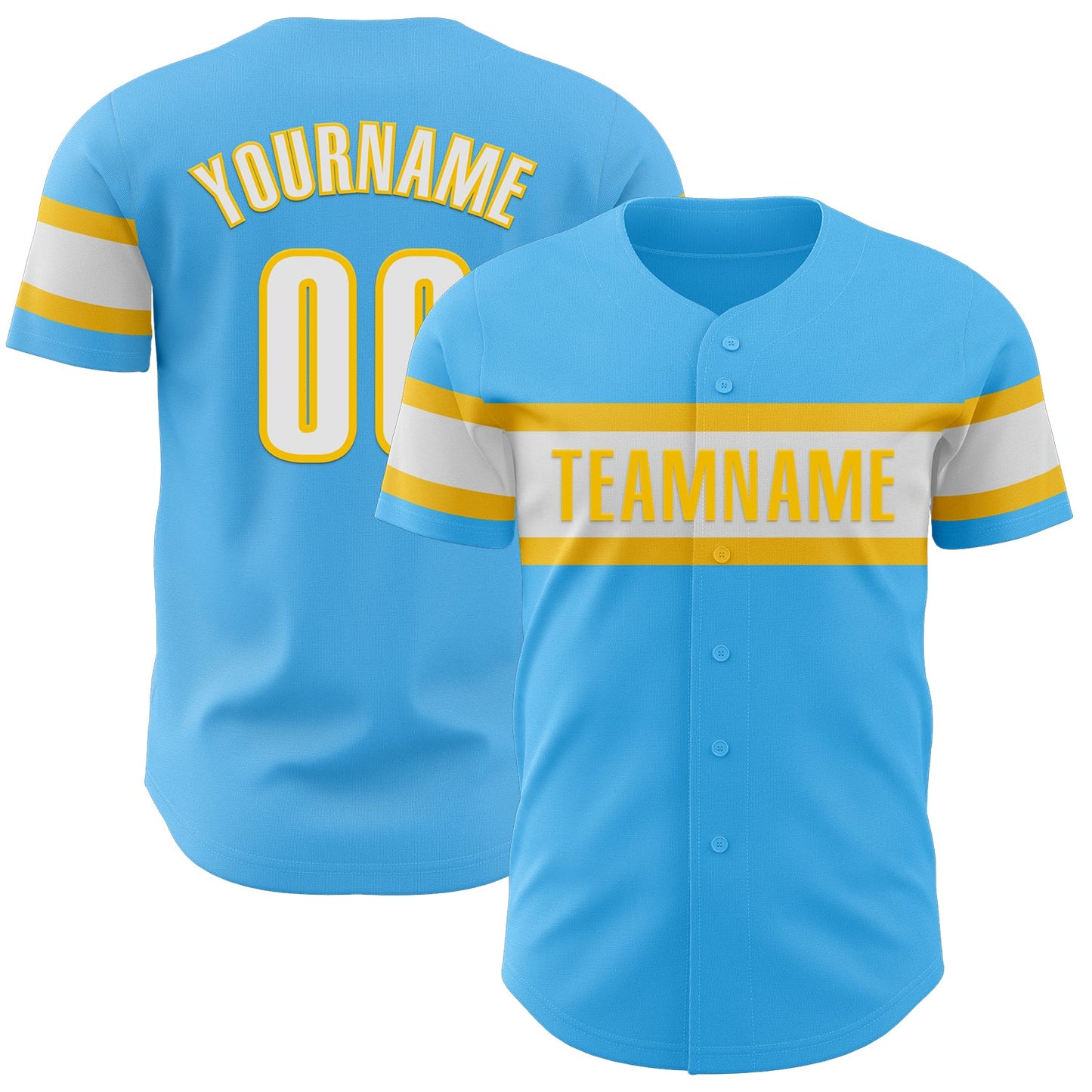 Custom Sky Blue White-Yellow Authentic Baseball Jersey - Sky-Custom