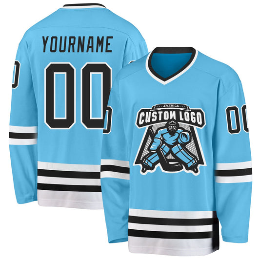 Custom Sky Blue Black-White Hockey Jersey - Sky-Custom