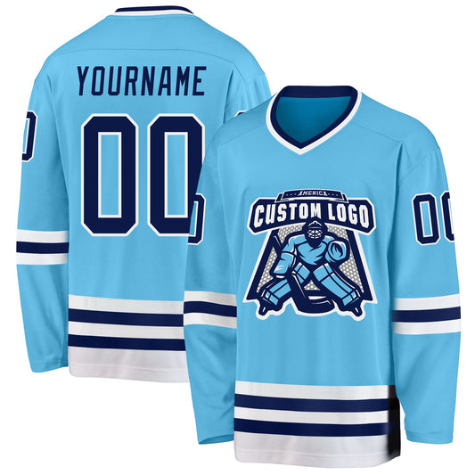 Custom Sky Blue Navy-White Hockey Jersey - Sky-Custom