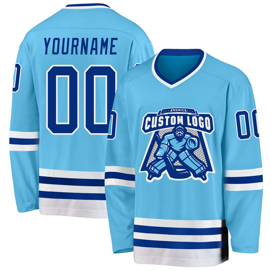 Custom Sky Blue Royal-White Hockey Jersey - Sky-Custom