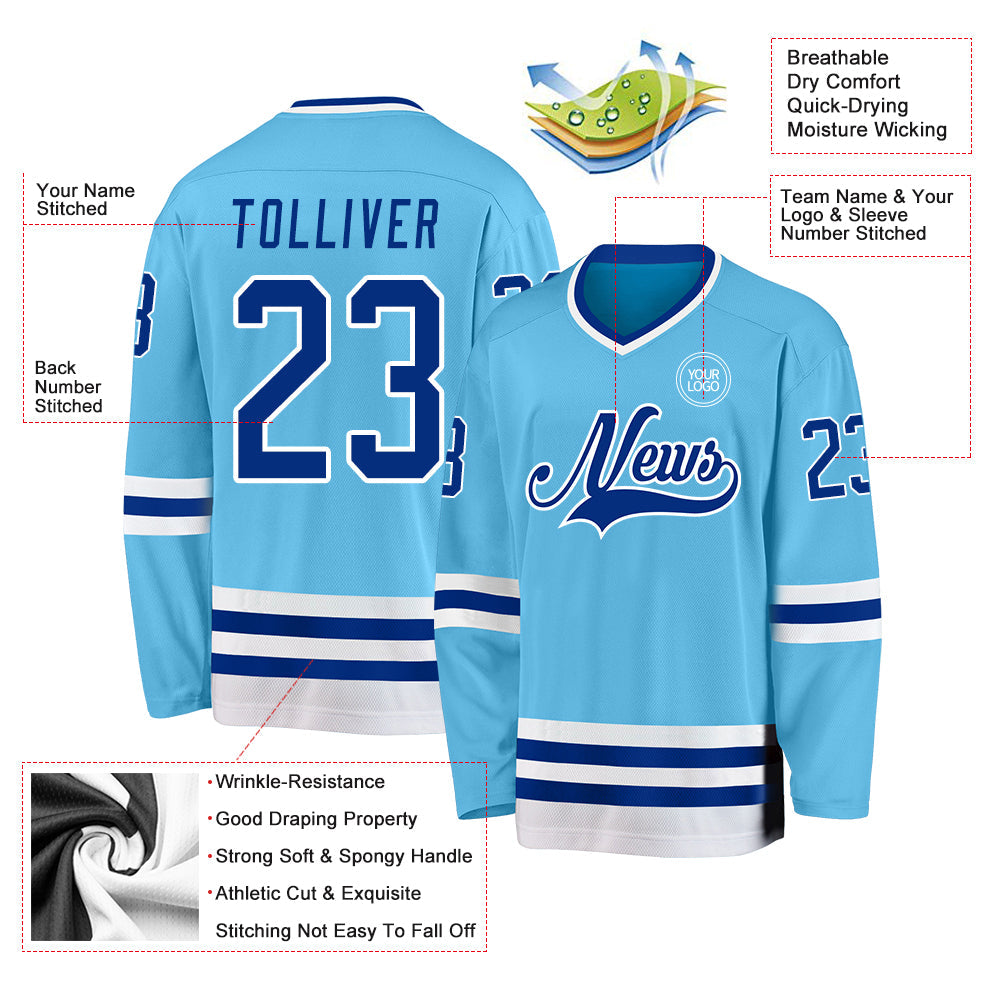 Custom Sky Blue Royal-White Hockey Jersey - Sky-Custom