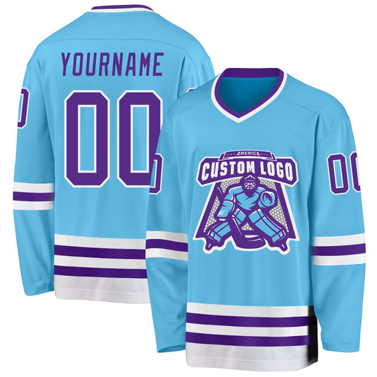 Custom Sky Blue Purple-White Hockey Jersey - Sky-Custom
