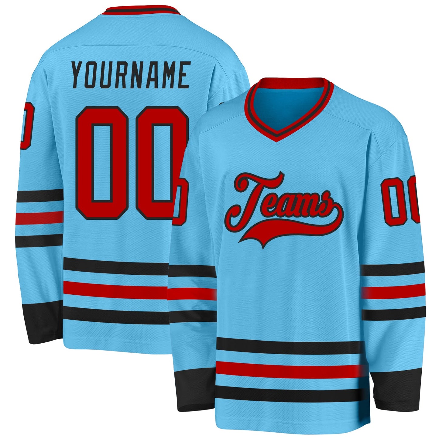 Custom Sky Blue Red-Black Hockey Jersey - Sky-Custom