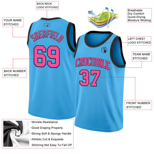 Custom Sky Blue Pink-Black Authentic Basketball Jersey - Sky-Custom