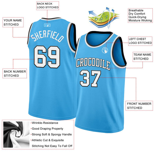 Custom Sky Blue White-Black Authentic Basketball Jersey - Sky-Custom