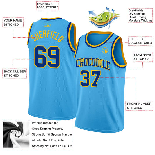 Custom Sky Blue Royal-Gold Authentic Basketball Jersey - Sky-Custom