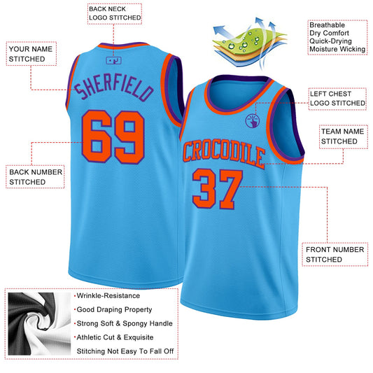 Custom Sky Blue Orange-Purple Authentic Basketball Jersey - Sky-Custom