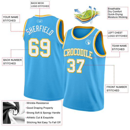 Custom Sky Blue White-Gold Authentic Basketball Jersey - Sky-Custom