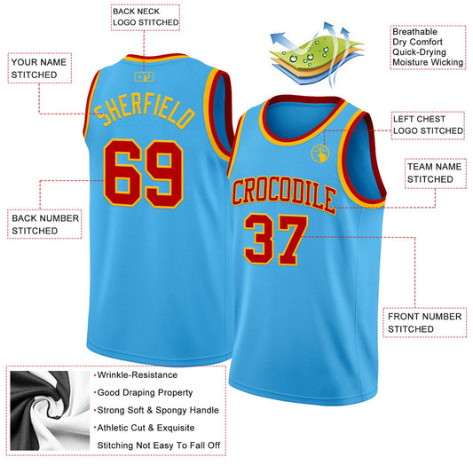 Custom Sky Blue Red-Gold Authentic Basketball Jersey - Sky-Custom