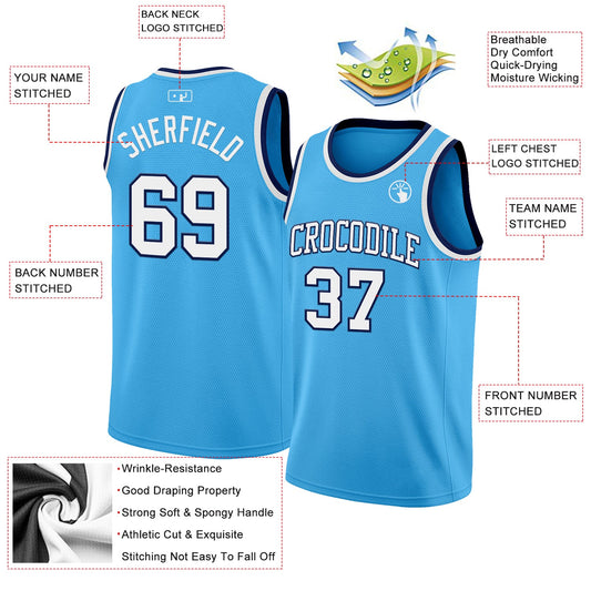 Custom Sky Blue White-Navy Authentic Basketball Jersey - Sky-Custom