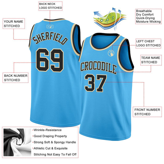 Custom Sky Blue Black-Cream Authentic Basketball Jersey - Sky-Custom