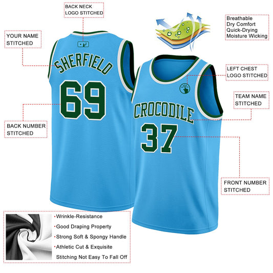 Custom Sky Blue Green-White Authentic Basketball Jersey - Sky-Custom