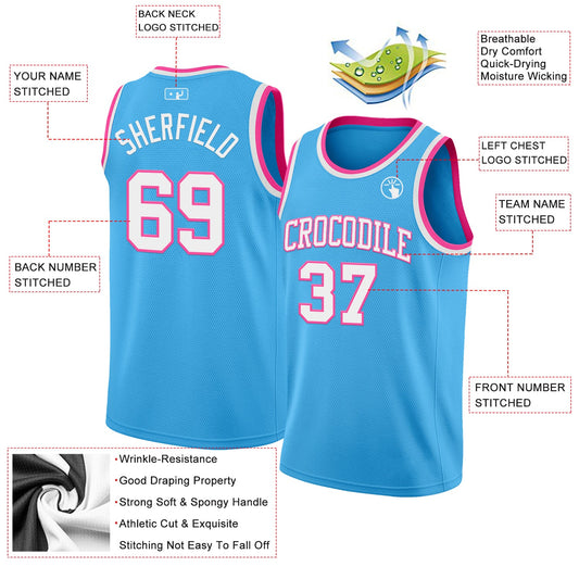 Custom Sky Blue White-Pink Authentic Basketball Jersey - Sky-Custom