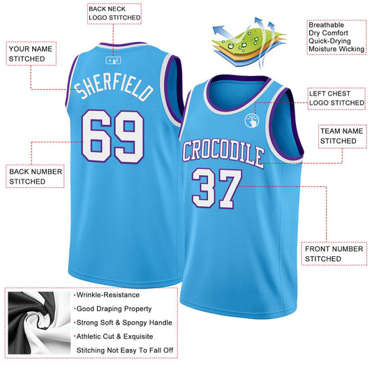 Custom Sky Blue White-Purple Authentic Basketball Jersey - Sky-Custom